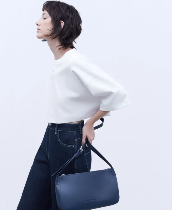 Adolfo Dominguez Bolsos>Bandolera En Piel Vaqueta Azul Marino