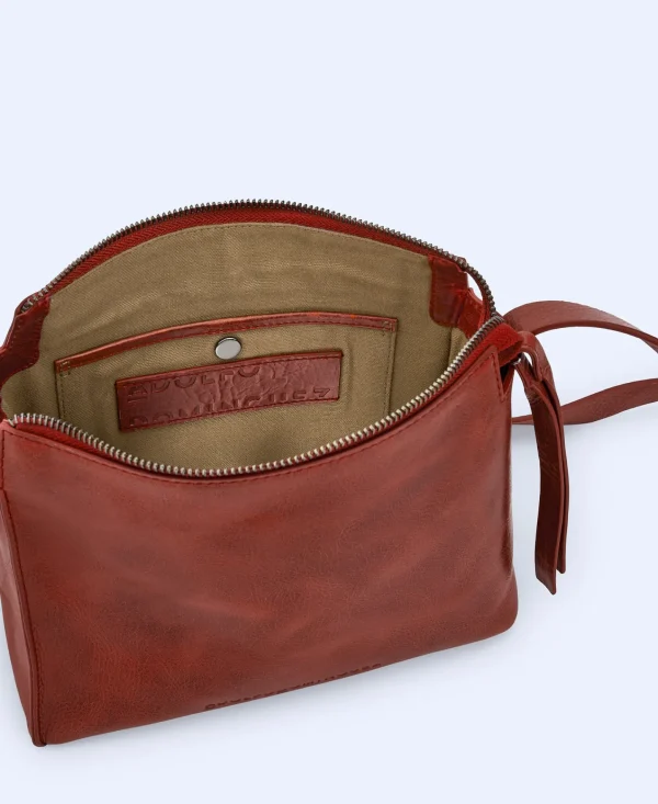 Adolfo Dominguez Bolsos>Bandolera Mediana En Piel Craquelada Granate