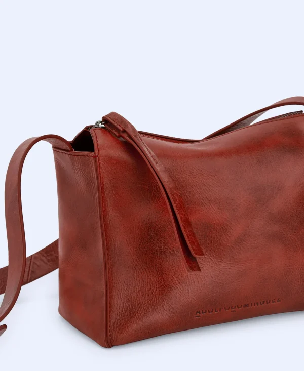 Adolfo Dominguez Bolsos>Bandolera Mediana En Piel Craquelada Granate
