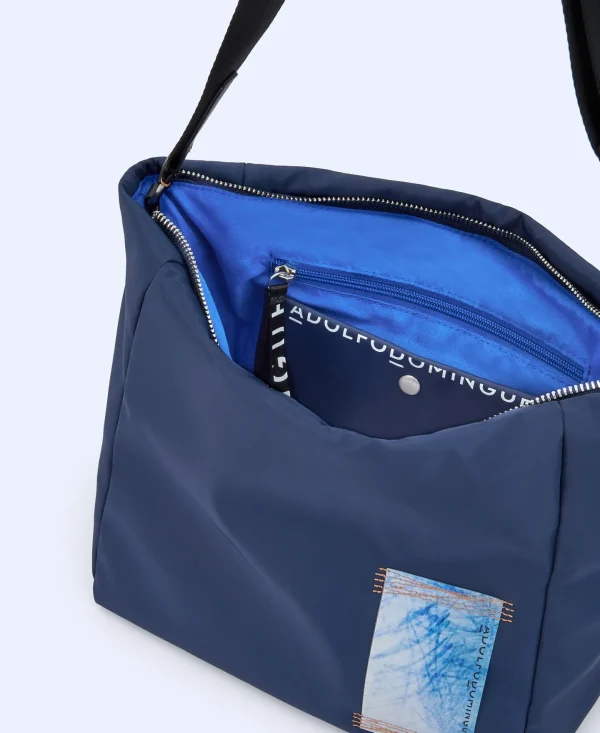 Adolfo Dominguez Bolsos>Bandolera Mediana En Tejido Acolchado Azul Marino