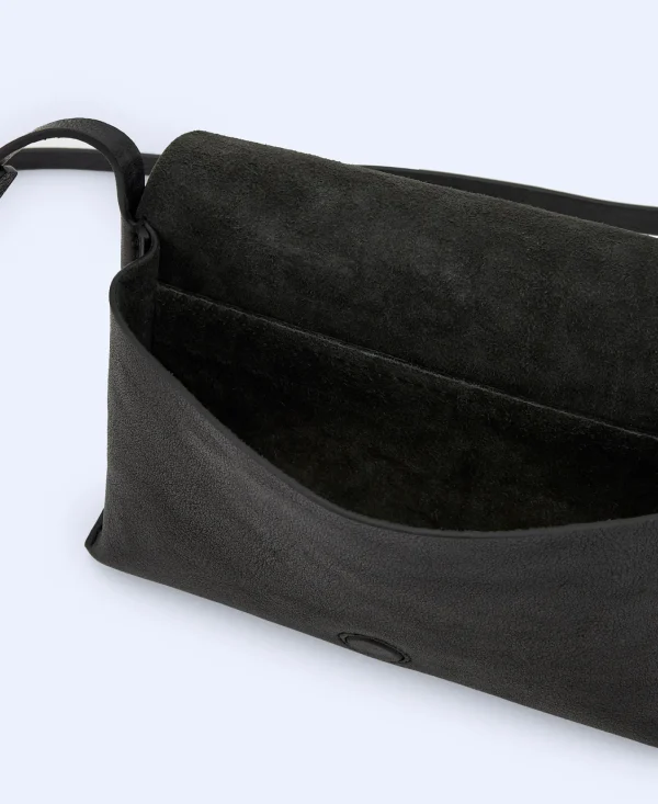Adolfo Dominguez Bolsos>Bandolera Pequena En Piel Vaqueta Negro