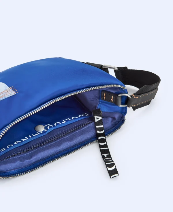Adolfo Dominguez Bolsos>Bandolera Pequena En Tejido Acolchado Azul Tinta