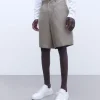 Adolfo Dominguez Pantalones>Bermuda En Lino 100% Gris/Verde