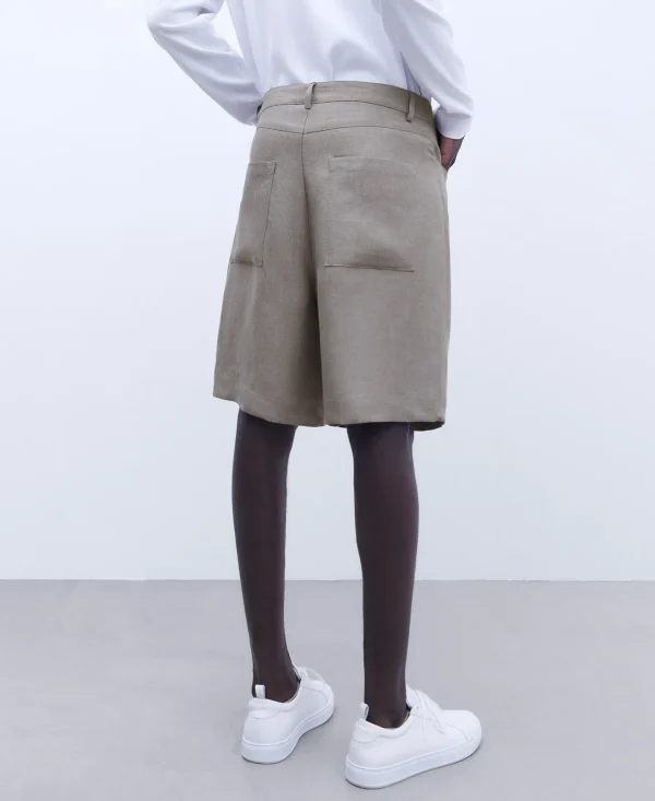 Adolfo Dominguez Pantalones>Bermuda En Lino 100% Gris/Verde