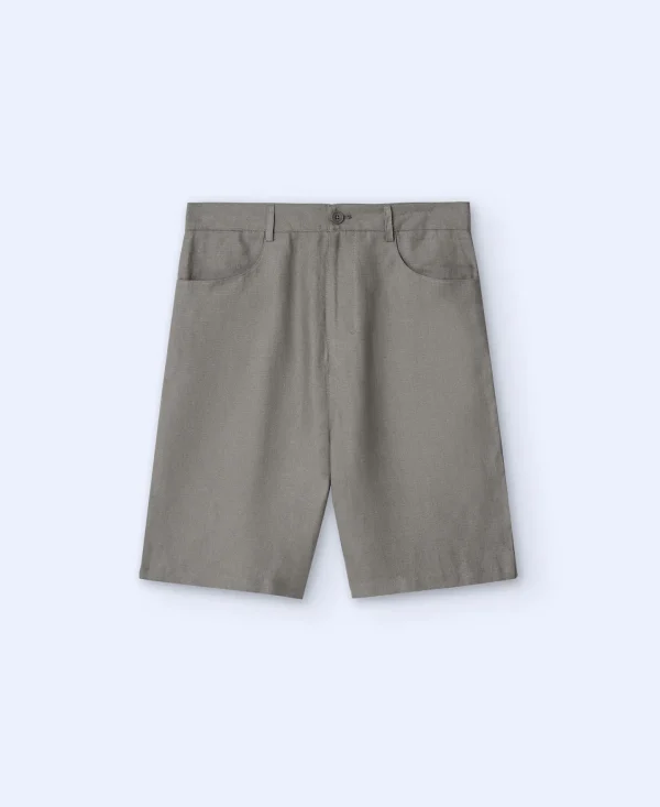 Adolfo Dominguez Pantalones>Bermuda En Lino 100% Gris/Verde