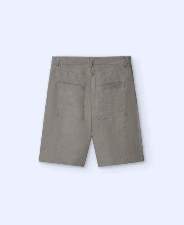 Adolfo Dominguez Pantalones>Bermuda En Lino 100% Gris/Verde