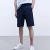 Adolfo Dominguez Pantalones>Bermuda En Popelin De Algodon Azul Marino