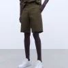 Adolfo Dominguez Pantalones>Bermuda En Popelin De Algodon Caqui