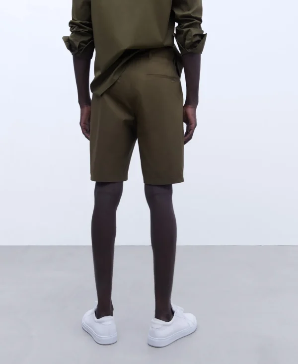 Adolfo Dominguez Pantalones>Bermuda En Popelin De Algodon Caqui