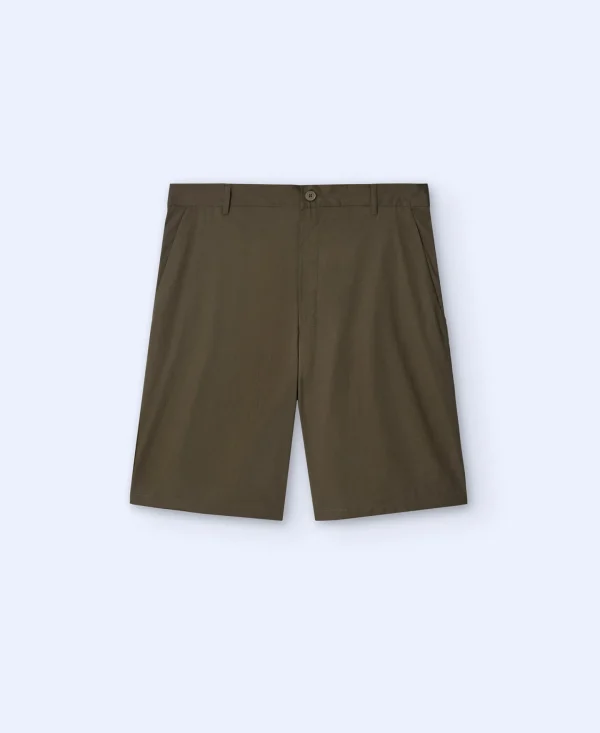 Adolfo Dominguez Pantalones>Bermuda En Popelin De Algodon Caqui