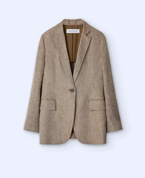 Adolfo Dominguez Blazer>Blazer Estructurado En Lino Europeo Verde