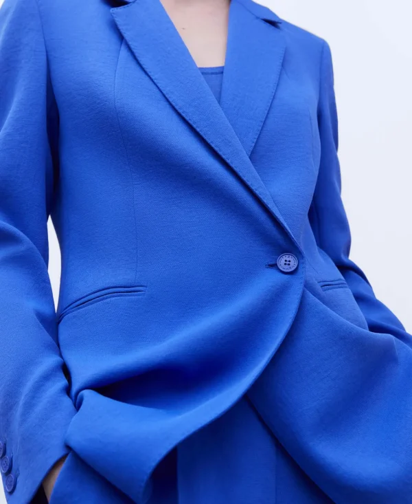 Adolfo Dominguez Blazer>Blazer Larga Y Entallada Azul