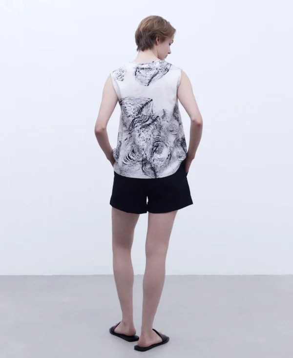 Adolfo Dominguez Camisetas>Blusa Sin Mangas Escote Pico Estampado Beige/Negro