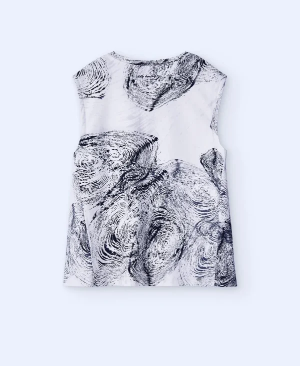 Adolfo Dominguez Camisetas>Blusa Sin Mangas Escote Pico Estampado Beige/Negro