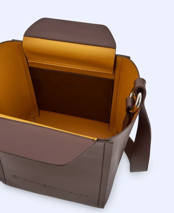 Adolfo Dominguez Bolsos>Bolso Cubo Made In Spain En Piel Chocolate