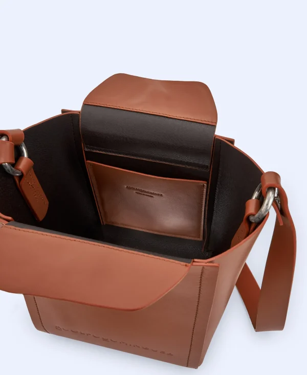 Adolfo Dominguez Bolsos>Bolso Cubo Made In Spain En Piel Teja