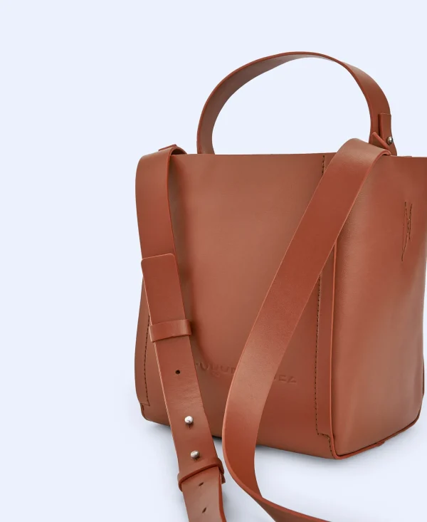 Adolfo Dominguez Bolsos>Bolso Cubo Made In Spain En Piel Teja