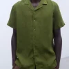Adolfo Dominguez Camisas>Camisa Cuello Bowling En Lino Verde