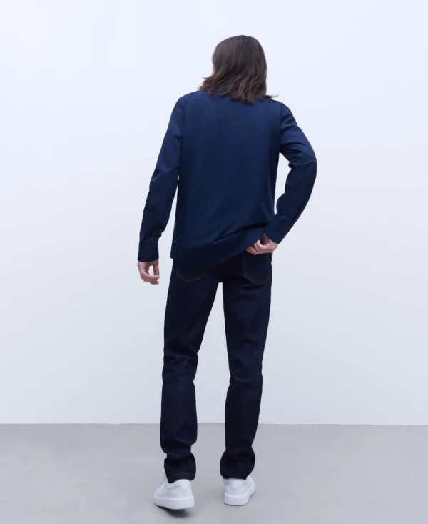 Adolfo Dominguez Camisas>Camisa Cuello Camisero En Algodon Azul Marino