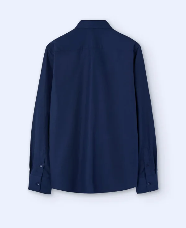 Adolfo Dominguez Camisas>Camisa Cuello Camisero En Algodon Azul Marino