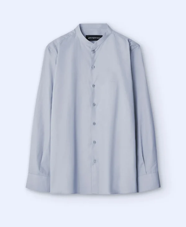 Adolfo Dominguez Camisas>Camisa Cuello Mao En Algodon Organico Gris Claro