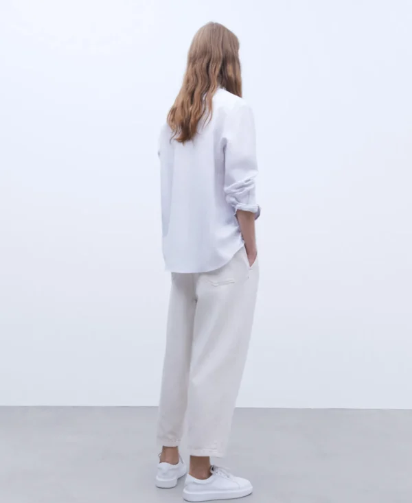 Adolfo Dominguez Camisas>Camisa Cuello Mao En Lino Europeo Rayas Blanco/Azul