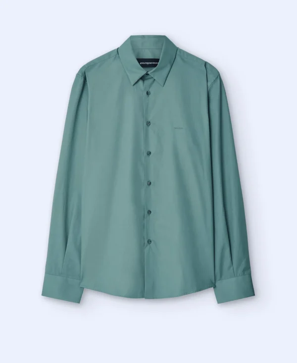 Adolfo Dominguez Camisas>Camisa Cuello Solapa Algodon Organico Verde Gris