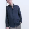 Adolfo Dominguez Camisas>Camisa Cuello Solapa En Lino Europeo Azul Marino
