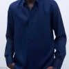 Adolfo Dominguez Camisas>Camisa Cuello Solapa En Lino Azulon