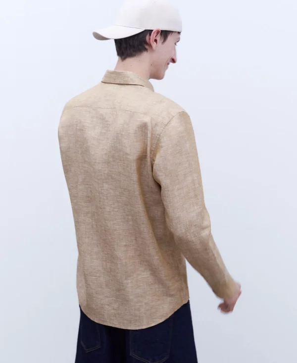 Adolfo Dominguez Camisas>Camisa Cuello Solapa En Lino Europeo Amarillo Curcuma