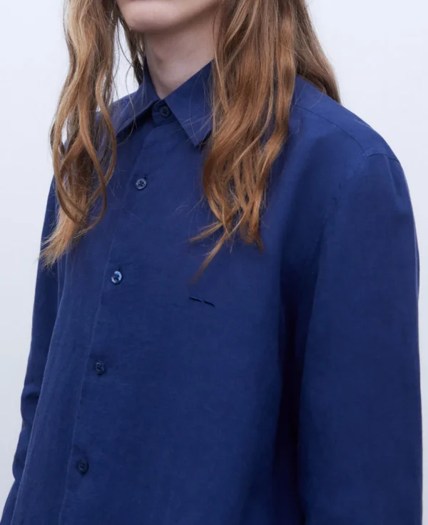 Adolfo Dominguez Camisas>Camisa Cuello Solapa En Lino 100% Azul Marino