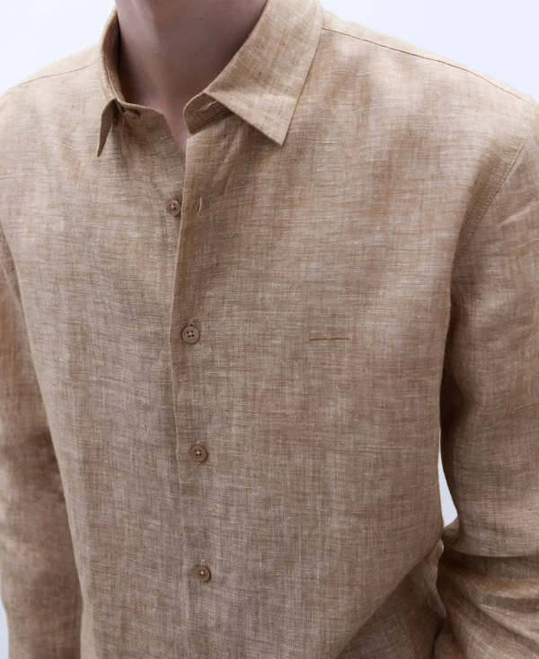 Adolfo Dominguez Camisas>Camisa Cuello Solapa En Lino Europeo Amarillo Curcuma