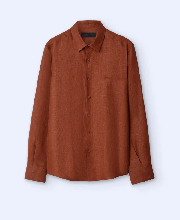Adolfo Dominguez Camisas>Camisa Cuello Solapa En Lino Europeo Terracota