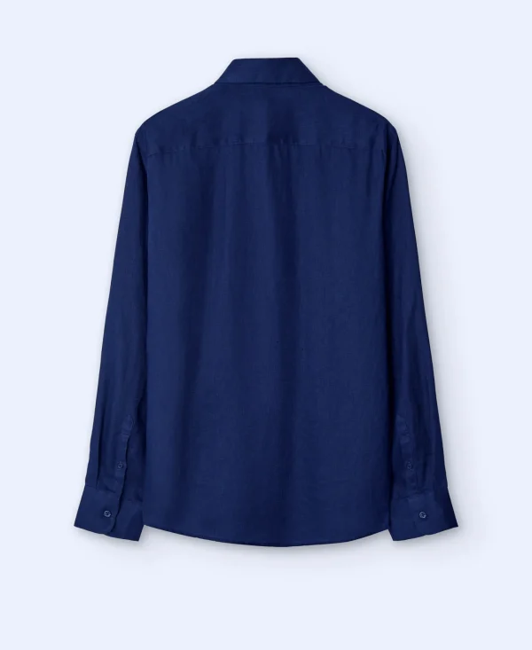 Adolfo Dominguez Camisas>Camisa Cuello Solapa En Lino Azulon