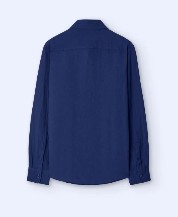 Adolfo Dominguez Camisas>Camisa Cuello Solapa En Lino 100% Azul Marino