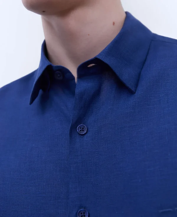 Adolfo Dominguez Camisas>Camisa Cuello Solapaen Lino Europeo Azulon