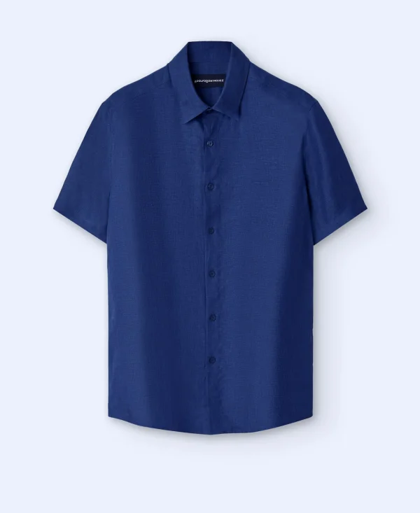 Adolfo Dominguez Camisas>Camisa Cuello Solapaen Lino Europeo Azulon