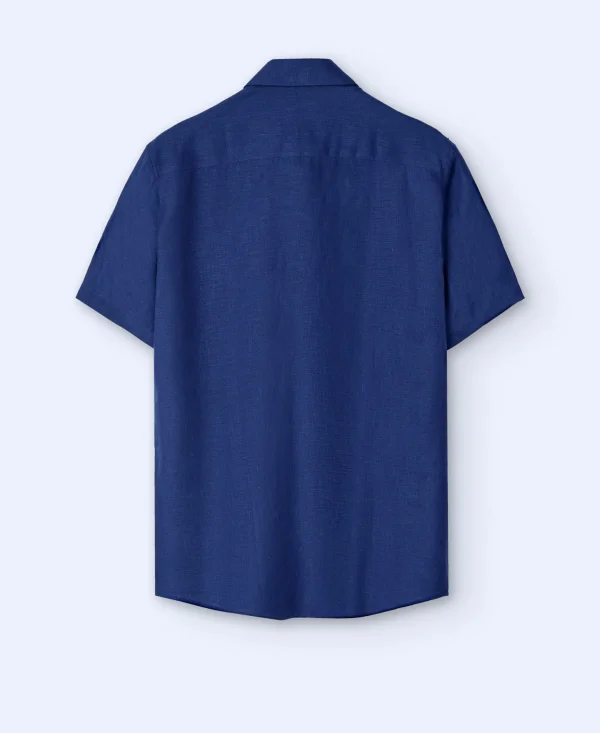 Adolfo Dominguez Camisas>Camisa Cuello Solapaen Lino Europeo Azulon