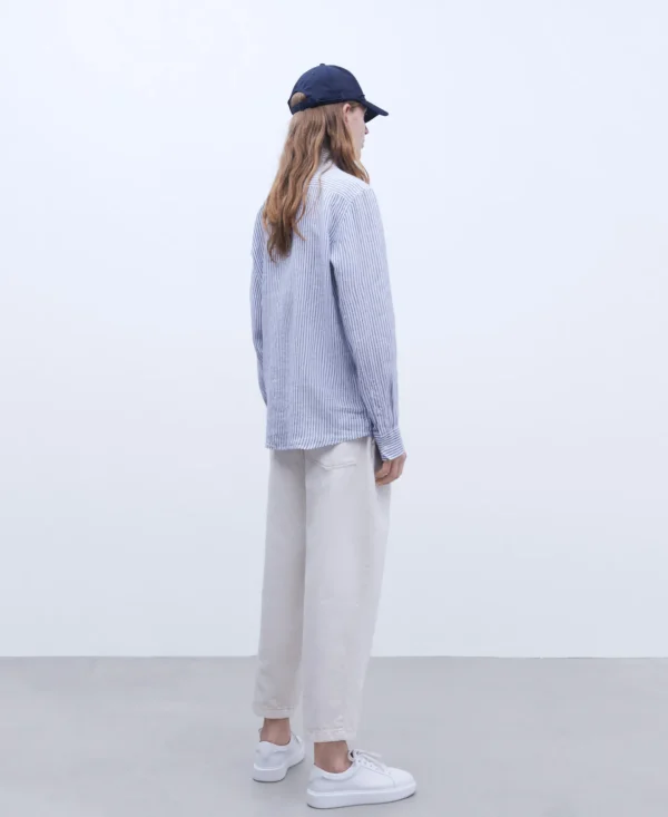 Adolfo Dominguez Camisas>Camisa De Rayas En Lino 100% Rayas Blanco/Azul