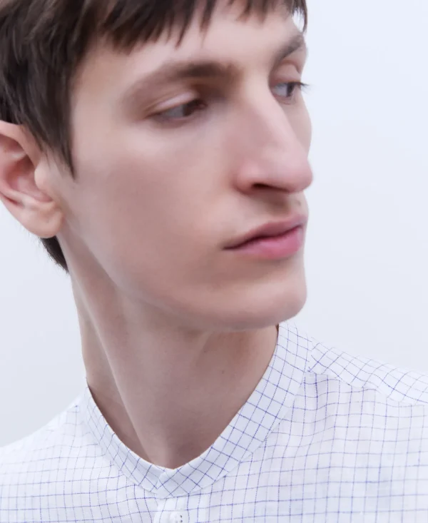Adolfo Dominguez Camisas>Camisa En Lino Europeo Blanco/Azul
