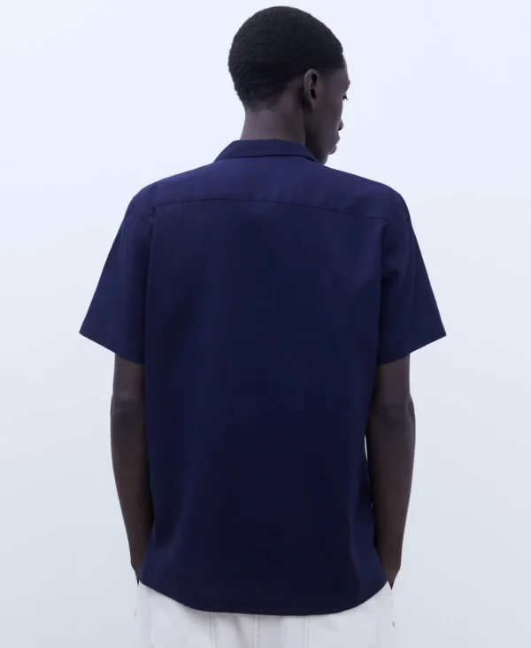 Adolfo Dominguez Camisas>Camisa Manga Corta Cuello Bowling Azul Marino
