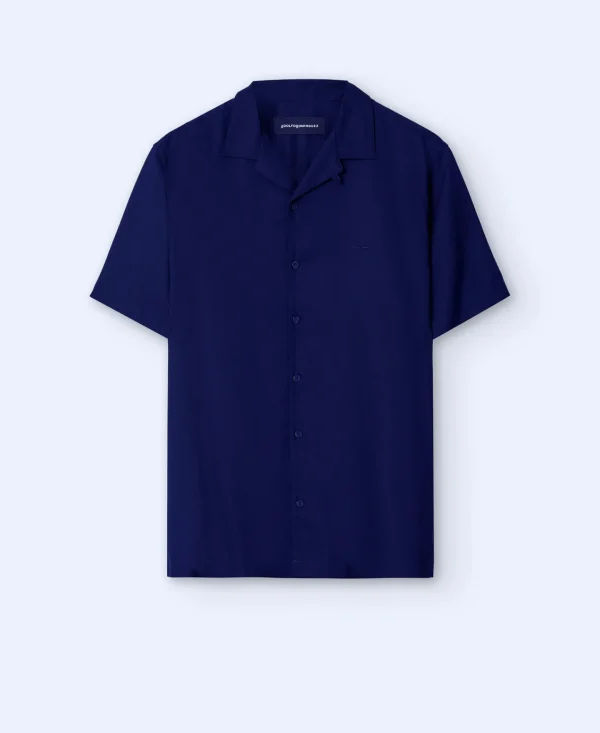 Adolfo Dominguez Camisas>Camisa Manga Corta Cuello Bowling Azul Marino