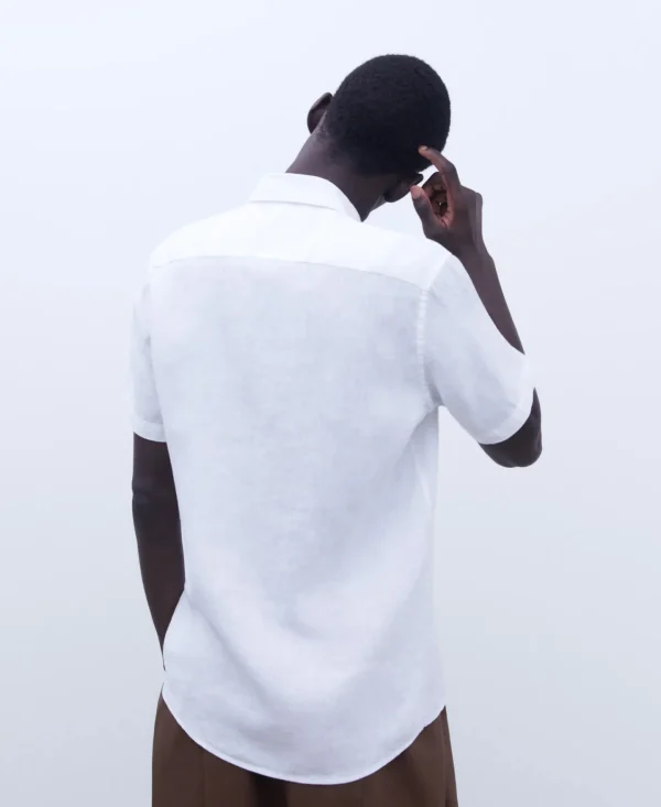Adolfo Dominguez Camisas>Camisa Manga Corta En Lino Blanco
