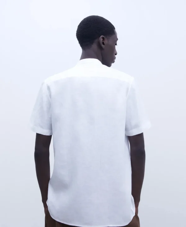 Adolfo Dominguez Camisas>Camisa Manga Corta En Lino Europeo Blanco