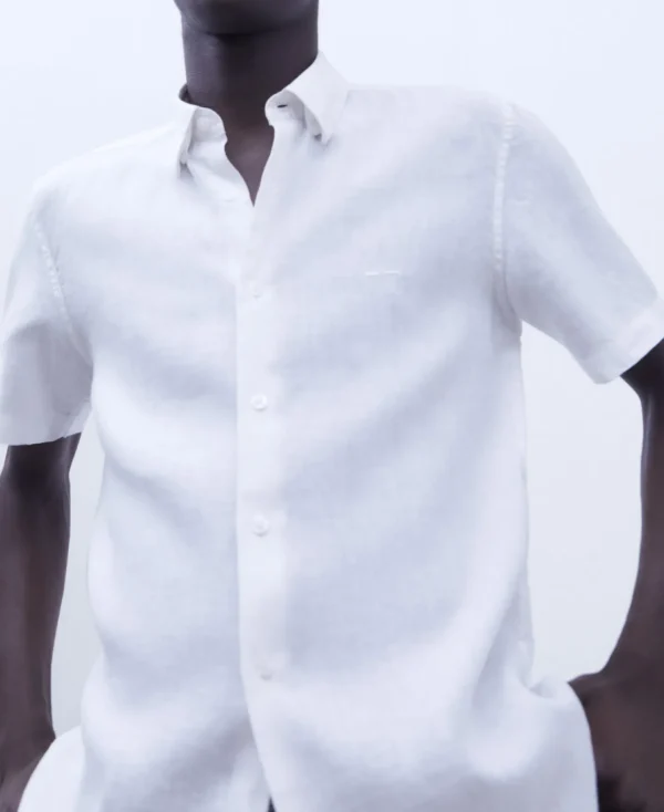 Adolfo Dominguez Camisas>Camisa Manga Corta En Lino Blanco
