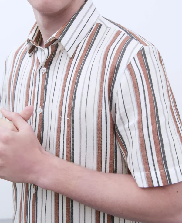 Adolfo Dominguez Camisas>Camisa Manga Corta Rayas Rayas Blanco/Rojo