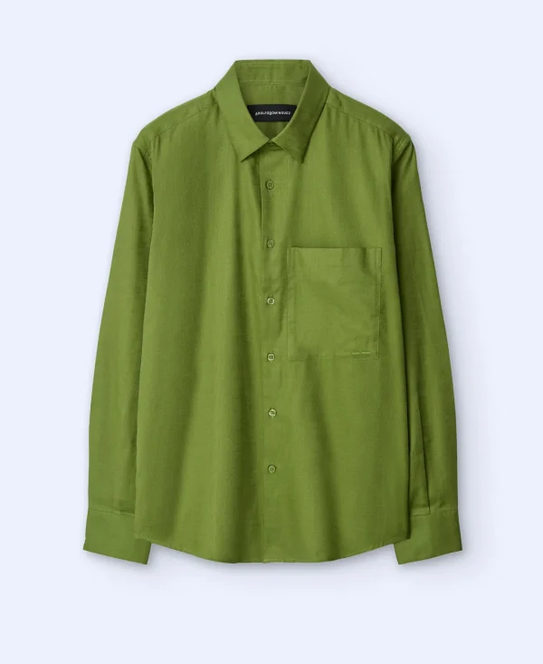 Adolfo Dominguez Camisas>Camisa Maxibolsillo En Algodon Verde