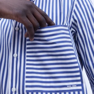 Adolfo Dominguez Camisas>Camisa Rayas Cuello Abotonado Blanco/Azul