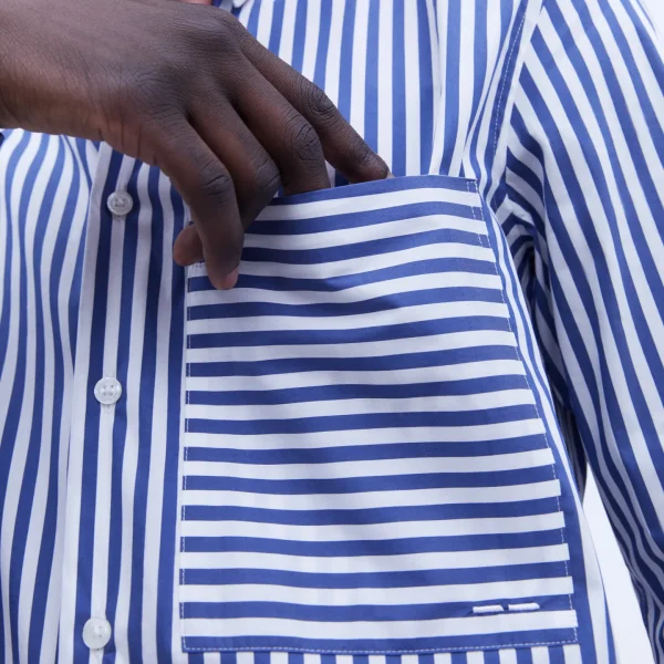 Adolfo Dominguez Camisas>Camisa Rayas Cuello Abotonado Blanco/Azul