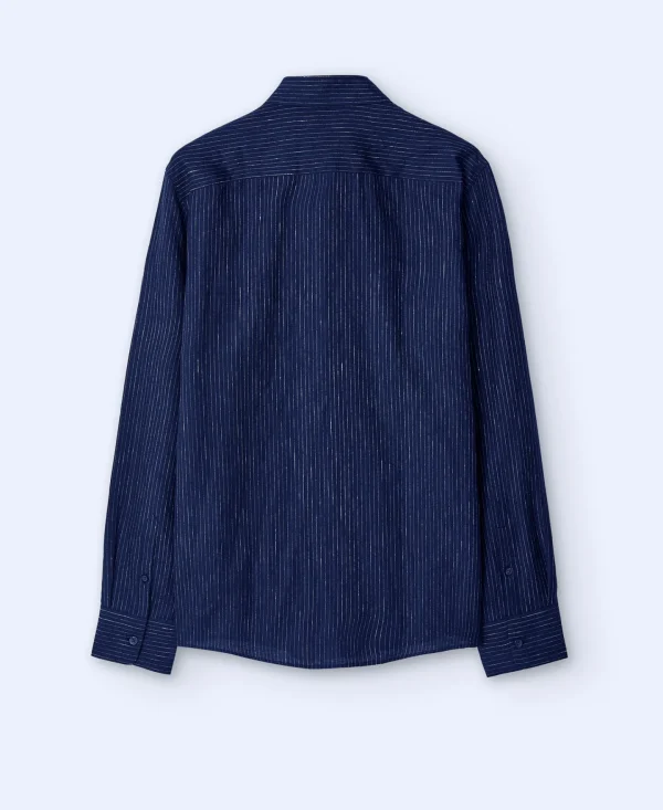 Adolfo Dominguez Camisas>Camisa Rayas En Lino Responsable Europeo Azul Rayas